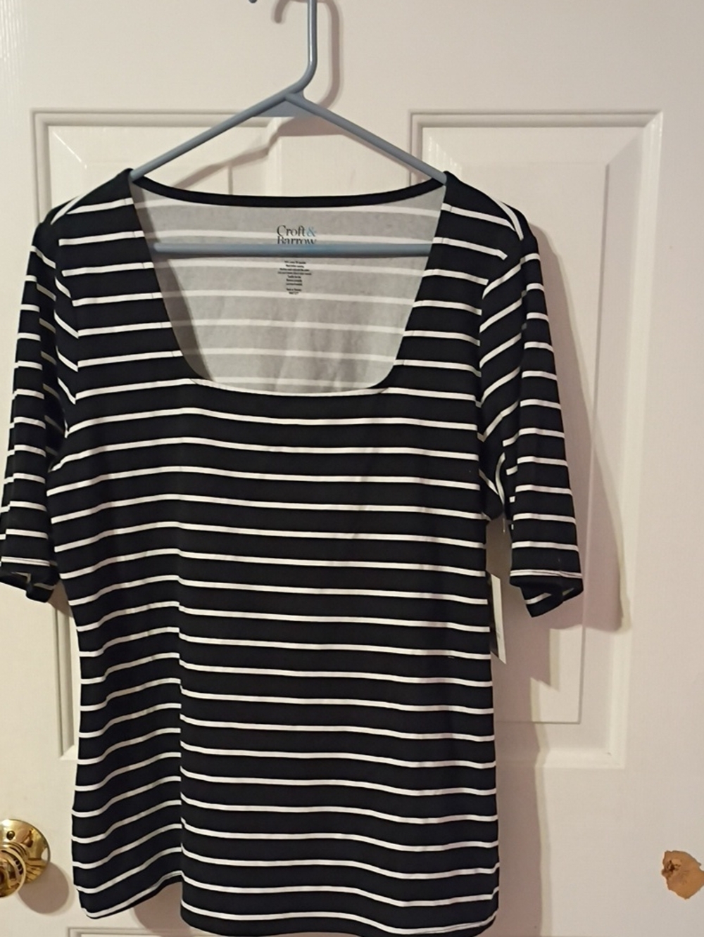 croft & barrow Black and White Horizontal Stripe Scoop Neck Tee